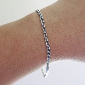 3mm Double Curb Cuban Chain Bracelet/Anklet Silver Stainless Steel